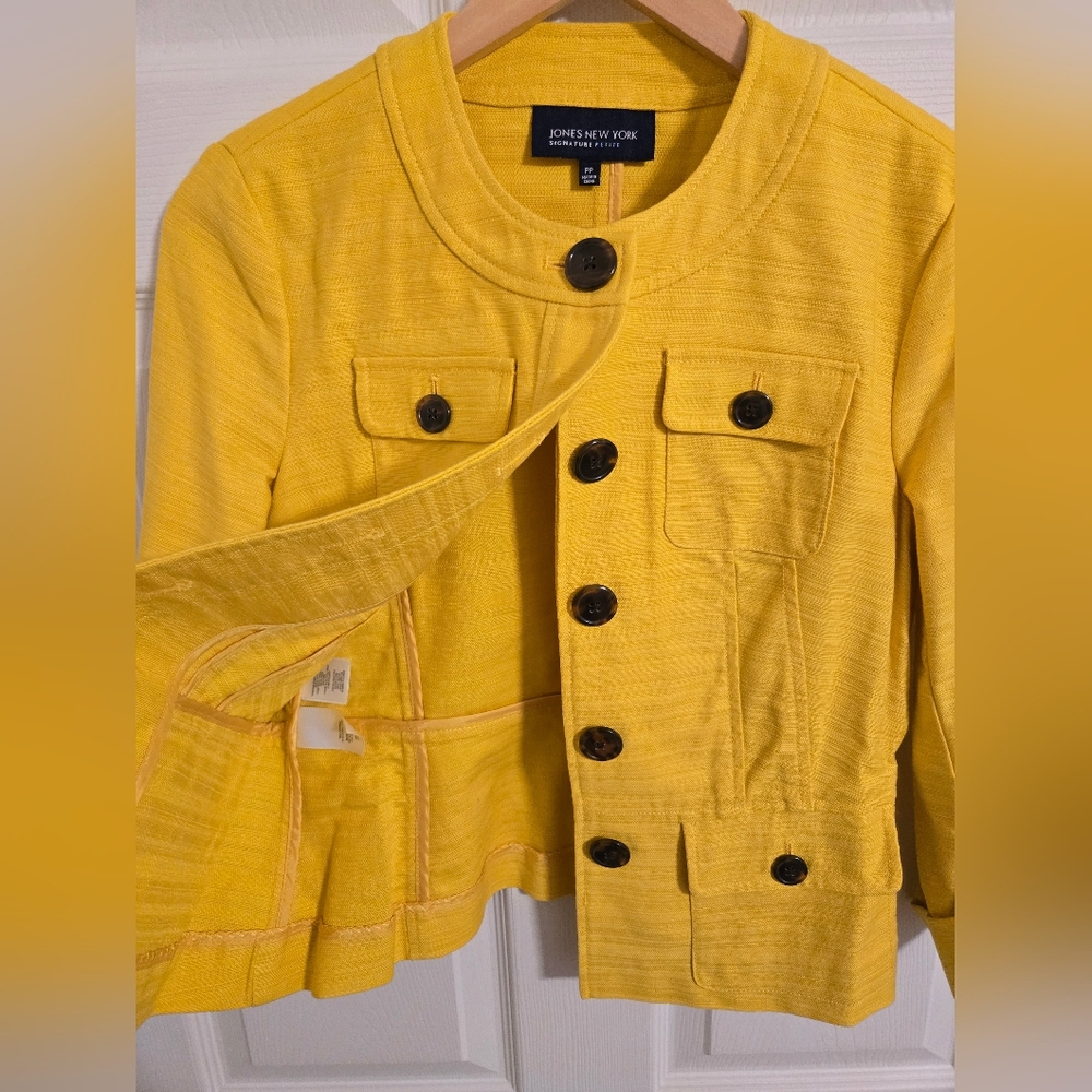 Jones New York Bright Yellow Button Front Fitted Cotton Jacket Size PP - Picture 2 of 8